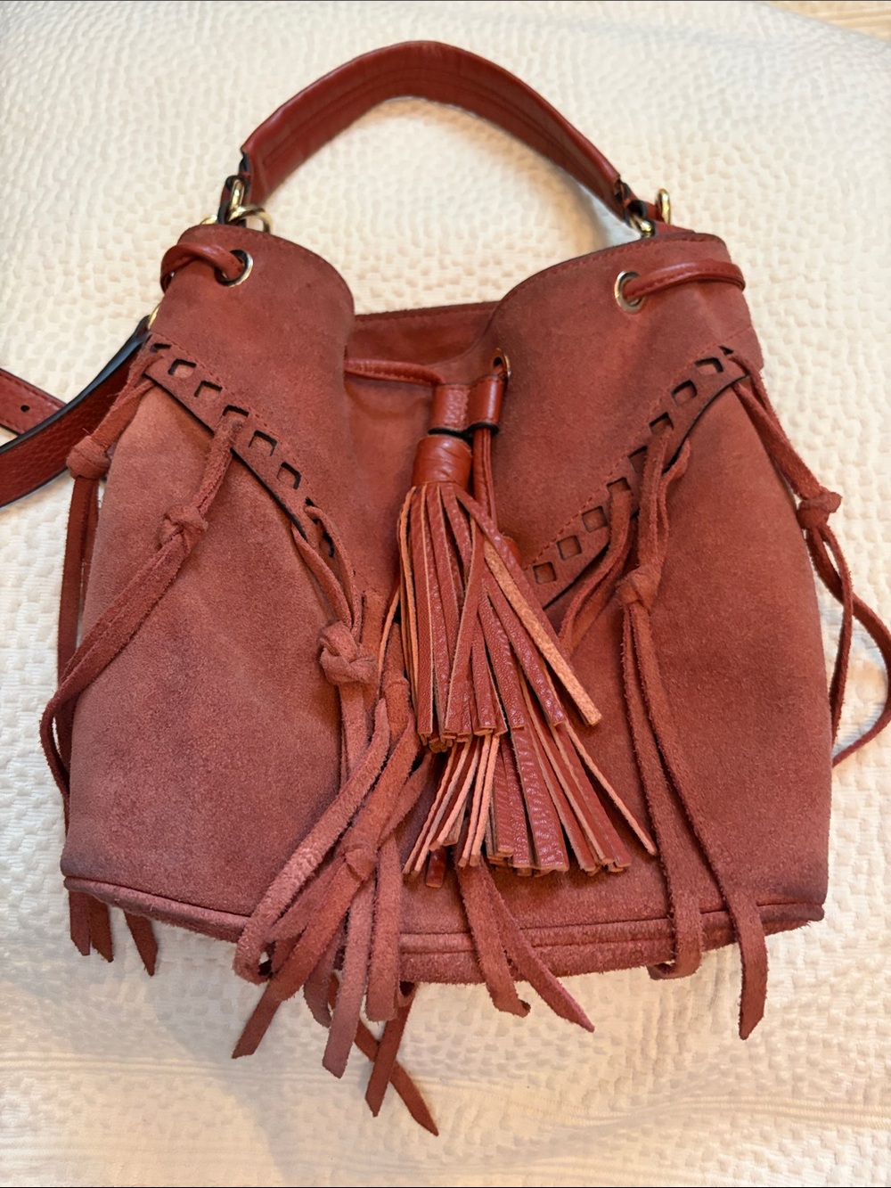 Tassel Drawstring Mini crossbody Bucket Bag Boho-Chic Y2K Rebecca Minkoff